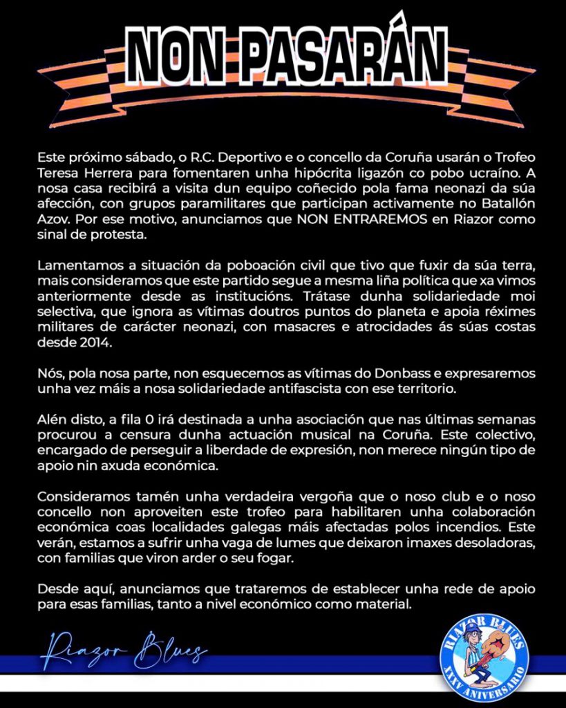 comunicado Riazor Blues