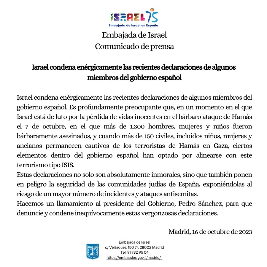 comunicado Israel